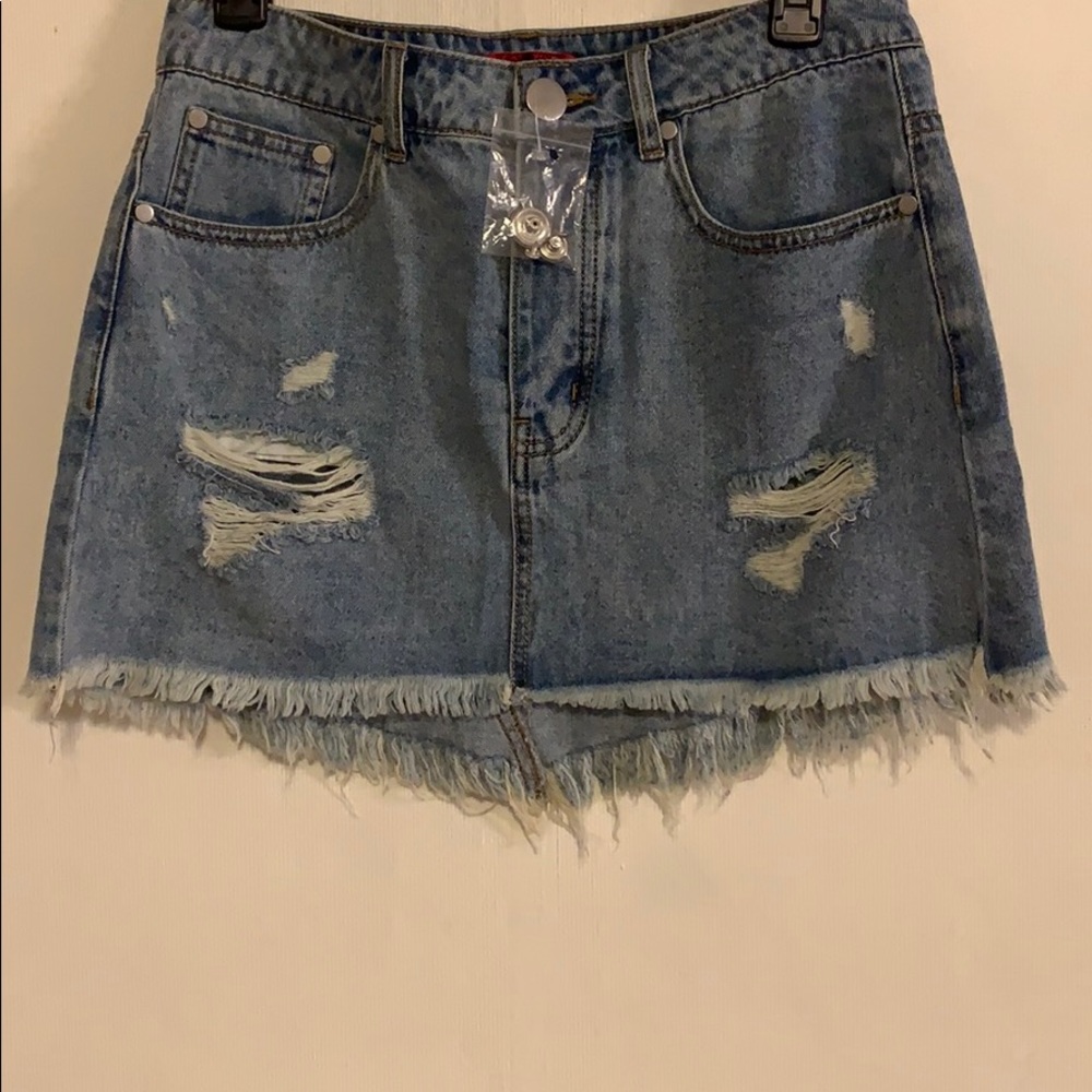 CAFFEINE blue torn jean skirt size M.